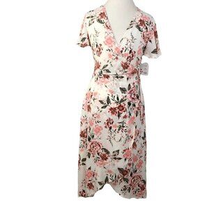 Time and Tru Wrap Dress White Pink Floral